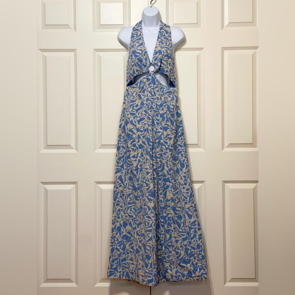 Free People Kira Jumpsuit Blue Wide Leg - Picture 2 of 4